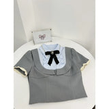 Tineit Preppy Style Grey 2 Piece Set Summer Women Korean Fashion Y2k Crop Tops High Waist Kawaii Slim Mini Skirt Hot Girls 2000s