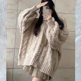 Tineit 2024 Fall Fashion Twist Design V Neck Loose Sweater