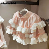 Tineit Sweet Cute Bow Collar Dopamine Atmosphere Pure Desire Slimming Top Vintage Lolita Half Ruffles Skirt Y2k Two Piece Set