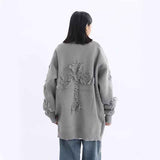 thanksgiving outfit Tineit Fall Long Sleeve Hole Knit Sweaters Women Y2K Fashion Streetwear Tassels O Neck Solid Pullovers Bf Korean Oversized Loose Jumper