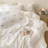 Tineit 3pcs Rose Embroidered Duvet Cover Set (1*Duvet Cover + 2*Pillowcase, Without Core), Princess Style Lace Bedding Set