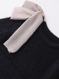 Tineit Knitted Mohair Bow Sweater Women Short Sleeve O-neck Loose Elegant All-match Pullover Female 2025 Winter New Chic Jumper Top