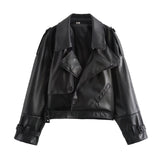 thanksgiving outfit Tineit Autumn New Product Women's Fashion Design Versatile Retro Motorcycle Jacket Leather Jacket Short Jacket