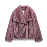 Tineit Fashion Faux Fur Coat Women Turn-down Collar Luxury Single Breasted Fluffy Loose Short Fur Jacket 2025 Winter Street Outwear