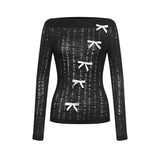 Tineit 2025 New Chic Basic Thin Knitted Tops Casual Long Sleeve Bow Blouse Hot Girls Outwear Korean Fashion Clothing Woman Design