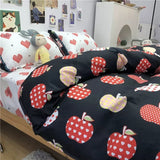 Tineit Ins Pink Cute Duck Cartoon Fruit Printed Bedding Set Soft Queen King Size Flat Bed Sheet Quilt Cover Pillowcase Kawaii