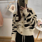 thanksgiving outfit Tineit Zoki Y2K Wave Striped Cardigan Sweater Women Fashion Warm Long Sleeve Knitted Crop Top Female Casual Button O Neck Cardigans