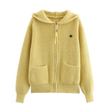 thanksgiving outfit Tineit 2024 Autumn New Product Women's Clothing Style Coarse Needle Hooded Core spun Yarn Knitted Zipper cardigan Coat