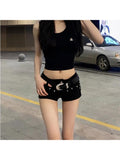 christmas outfit Tineit Women Goth Black Denim Shorts Low Waist Mini Shorts Y2k 90s Aesthetic Streetwear Korean Vintage Cowboy Shorts Emo 2000s Clothes