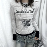 Tineit Y2K Spicy Girl Slim Fit Vintage Tops Slim and Versatile Tops New Autumn One Shoulder Sexy Punk Design Sense Cross Long Sleeves