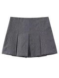 Tineit Fashion Women's High Waist Shorts Skirts Pleated Skirt Shorts Women Striped Bermuda Shorts Woman Casual Mini Shorts