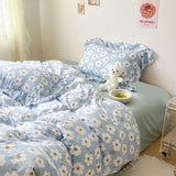 Tineit Ins Korean Style Duvet Cover Set with Flat Sheet Pillowcase No filler Washed Cotton Queen Full Twin Cute Floral Bedding Set