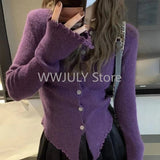 Tineit 2025 Y2k Grey Vintage Women Kint Sweater Harajuku Long Sleeve Cardigan Irregular Korean Fashion Slim Autumn Jerseys Casual