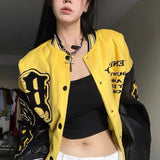 Tineit 2024 Fall Fashion Collar Contrast Loose Baseball Jacket