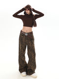 christmas outfit Tineit Women's Baggy Leopard Jeans 90s Vintage Cowboy Pants Streetwear Harajuku Denim Trousers Y2k Trashy Japanese 2000s Style Clothes