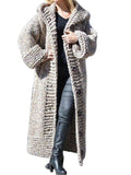 thanksgiving outfit Tineit Causal Knitted Long Hooded Cardigan Women Loose Thicken Solid Single-Breasted Open Maxi Sweaters Coat Female Chic Warm Outwear