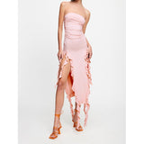 Tineit Pink Rushed Strapless Midi Dress