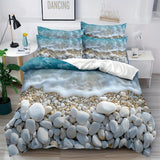 Tineit 3-Piece Seaside Oasis Duvet Cover Set - Soft, Breathable, Comfortable Beach-Inspired Bedding with Sand, Sea Water Print