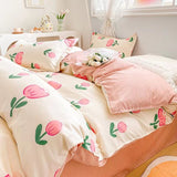 Tineit Ins Cream Cherry Bedding Set Cartooon Fruit Duvet Cover Polyester high quality Linen Bedroom Decor Home Textile For Girls Kids