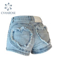 christmas outfit Tineit Women Jean Shorts 2025 Summer Loose High Waist Blue Baggy Heart Denim Shorts Korean Style Casual Y2k Wide Leg Short Pants Bottom