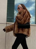 Tineit Fashion Winter Warm Women's Faux Fur Fluffy Jackets Luxury Lapel Collar Long Sleeve Furry Thick Coat 2025 Chic Female Streetwear