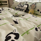 Tineit Chinese Cute Panda Bedding Set Cartooon Bamboo Pattern Quilt Cover Sheets Full Size For Kids Adults Home Textile Soft Polyester