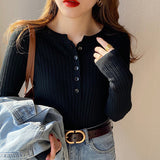 thanksgiving outfit Tineit Autumn Winter Sweater Women Korean Slim Button Solid Knitted Long Sleeve Pullover Fashsion Elegant Bottom Basic Female Jumpers