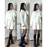 Tineit Elegant Knitted Sweater Skirt Sets Women O-neck Long Sleeve Loose Sweaters Mini Skirts Suits 2 Pieces 2025 Spring Lady Outfits