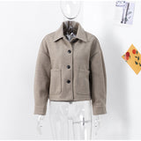 Tineit Casual Woolen Blends Coats Women Loose Lapel Single Breasted Long Sleeve Female Jacket 2024 Autumn Lady Gray Cozy Street Outwear