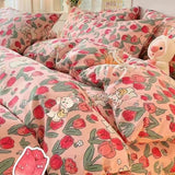 Tineit Rabbit Bedding Set Cute Sweetheart Spring Soft Flat Sheet Duvet Cover Pillowcase Single Double Queen Size Bed Linen