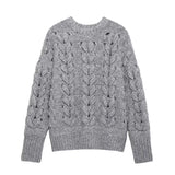 Tineit Twist Knitted Sweater Women Thick Long Sleeve Elegant Solid Casual Pullover Female 2025 Winter Chic O-neck Loose Street Jumper