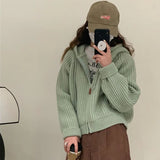 thanksgiving outfit Tineit Autumn Casual Knitted Cardigan Women Korean Chic Solid Long Sleeve Zipper Sweater Fashion All Match Preppy O Neck Outwear