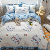 Tineit Cute Bear Printed Bedding Set Ins Solid Color Linen And Duvet Cover With Pillowcases Single Double Full Size For Kids Adults