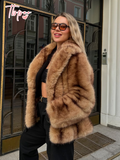 Tineit Fashion Winter Warm Women's Faux Fur Fluffy Jackets Luxury Lapel Collar Long Sleeve Furry Thick Coat 2025 Chic Female Streetwear