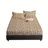 Tineit 3pcs Stylish Leopard Print Fitted Bed Sheet Set for Bedroom Soft and Comfortable Bedding Set Bed Sheet with Pillowcases (1pc