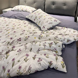 Tineit Ins Purple Flower Bedding Set Washed Cotton Bed Sheet Pillowcase Quilt Cover Simple Kids Adult Floral Duvet Cover No Filler