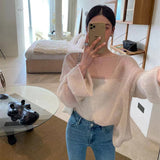 thanksgiving outfit Tineit Women Knitting Pullover Sweater Korean Loose Chic Sexy Hollow Out O Neck Tops Y2K Ladies Spring Long Sleeve Thin Jumper New