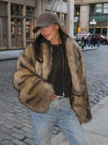 Tineit Women's Elegant Fluffy Faux Fur Loose Cropped Coat Winter Chic Lapel Long Sleeve Warm Short Jacket Luxury Lady Trendy Streetwear