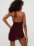 Tineit Gina Asymmetric Mini Dress Burgundy