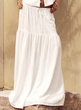 Tineit-Tearose Linen Blend Maxi Skirt White