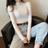 thanksgiving outfit Tineit Knitted Solid Slim Turtleneck Women Casual Simple Elastic Thin Pullover Sweaters Lady Korean Autumn Chic Daily Basic Knitwear