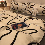 Tineit Korean Ins Black Flower Bedding Set Girl Orange Princess Style Sheet Cover Trellis Polyester Soft Bedclothes For Gitls Gift