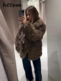 Tineit Vintage Women's Fluffy Fur Coat Loose Lapel Long Sleeve Female Furry Jacket 2024 Autumn Winter Lady Street Solid Thicken Outwear