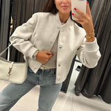 Tineit Ladies Cropped Bomber Autumn Winter Jacket Women Coat Long Sleeve Baseball Jacket Women Button Aviator Jackets Streetwear Female