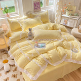 Tineit Kawaii Korean Bedding Sets No Filling Ins Princess Style Lace Bow Duvet Cover Fitted Sheet Girl Woman Home Bedroom Bed Linens