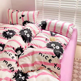 Tineit Cute Rabbit Bedding Set No Filling Pink Blue Boys Girls Favorite Single Double Duvet Cover Flat Sheet Pillowcase Kit New 2024