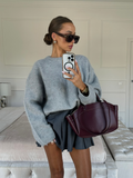 thanksgiving outfit Tineit Knitted Long Sleeved O-neck Casual Pullover Fashion Solid Color Versatile Elegant Women's Sweater Commute High Street Autumn Top