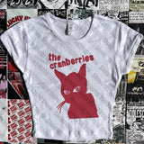 Tineit Gothic Punk Baby Tee Vintage Street Women cat Graphics Grunge T-shirt Y2k Clothes Aesthetic Cute Slim Crop Top shirt Slim Goth