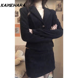 Tineit Japanese Shibuya Streetwear Autumn Collection Plush Kohaku Style Black Set Dress Spicy Girl Small Stature Two Piece Set