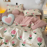 Tineit Cute Cartoon Bedding Set Ins Style Duvet Cover Without Comforter Pillowcases Flat Sheet New Arrival Soft Bed Linens